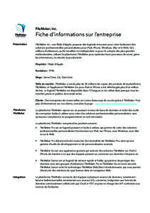 FileMaker, Inc. An Apple Subsidiary Présentation  Fiche d’informations sur l’entreprise