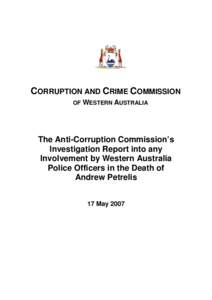 CORRUPTION AND CRIME COMMISSION OF WESTERN AUSTRALIA The Anti-Corruption Commission’s Investigation Report into any Involvement by Western Australia