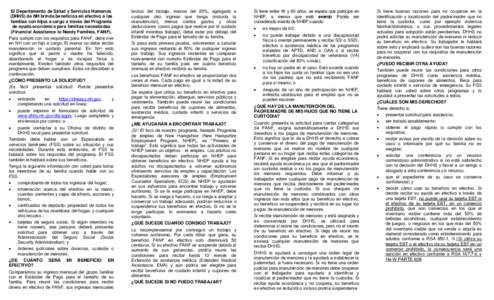 El Departamento de Salud y Servicios Humanos (DHHS) de NH brinda beneficios en efectivo a las familias con hijos a cargo a través del Programa de ayuda económica para familias necesitadas (Financial Asssitance to Needy