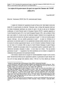 Grosset, Y[removed]Les enjeux de la gouvernance du sport au regard de l’histoire du CNOSF[removed]), in M. Attali, La Gouvernance du Sport. Quels pouvoirs de transformations ?