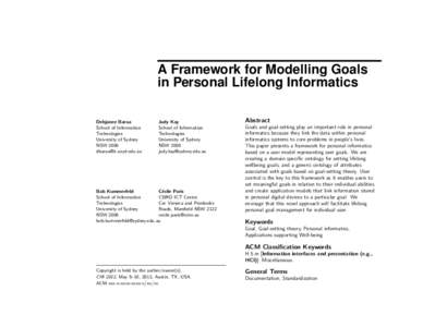 A Framework for Modelling Goals in Personal Lifelong Informatics Debjanee Barua School of Information Technologies University of Sydney