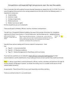 Competitions and expected high temperatures over the next few weeks This is a reminder that with weather forecasts showing temperatures ranging from 30 C toC for various areas throughout the province for this comi