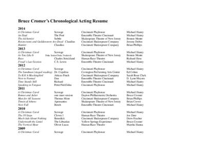 Bruce Cromer’s Chronological Acting Resume 2014 A Christmas Carol Scrooge An Iliad The Poet