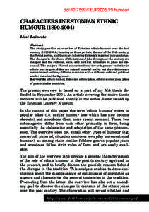 doi:[removed]FEJF2005.29.humour  CHARACTERS IN ESTONIAN ETHNIC HUMOUR[removed]Liisi Laineste Abstract