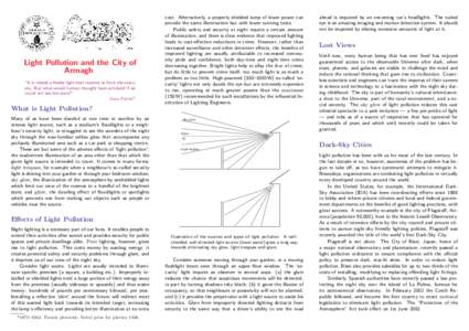 Light Pollution and the City of Armagh “It is indeed a feeble light that reaches us from the starry sky. But what would human thought have achieved if we could not see the stars?” Jean Perrin1