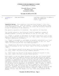 UNITED STATES BANKRUPTCY COURT Eastern District of California Honorable Thomas C. Holman Bankruptcy Judge Sacramento, California November 18, 2014 at 9:32 A.M.