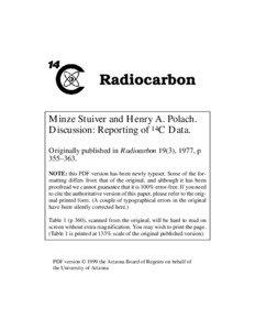 Radiocarbon Minze Stuiver and Henry A. Polach. Discussion: Reporting of 14C Data.