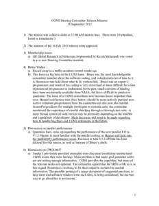 CGNS Steering Committee Telecon Minutes 18 September[removed]The telecon was called to order at 11:00 AM eastern time. There were 10 attendees, listed in Attachment[removed]The minutes of the 16 July 2013 telecon were appr