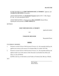 Property / Real estate / Real property law / Civil law / Residential Tenancies Act / Leasehold estate / Costs / Arrears / Landlord–tenant law / Law / Renting