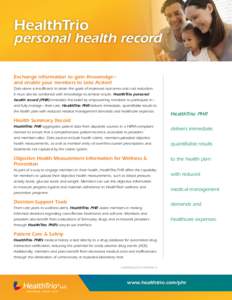 HealthTrio  personal health record Exchange information to gain Knowledge – and enable your members to take Action! Data alone is insufficient to attain the goals of improved outcomes and cost reduction.