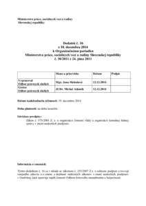 Ministerstvo práce, sociálnych vecí a rodiny Slovenskej republiky Dodatok č. 16 z 18. decembra 2014 k Organizačnému poriadku