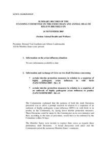 SANCO –D.1(06)D[removed]SUMMARY RECORD OF THE STANDING COMMITTEE ON THE FOOD CHAIN AND ANIMAL HEALTH HELD IN BRUSSELS ON 16 NOVEMBER 2005