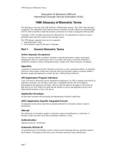 1999 Glossary of Biometric Terms  Association for Biometrics (AfB) and International Computer Security Association (ICSAGlossary of Biometric Terms