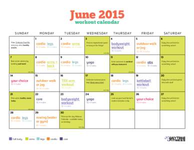 June 2015 workout calendar SUNDAY  MONDAY