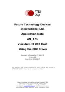 Future Technology Devices International Ltd. Application Note AN_171 Vinculum-II USB Host Using the CDC Driver