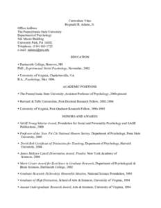 Curriculum Vitae Reginald B. Adams, Jr. Office Address The Pennsylvania State University Department of Psychology 544 Moore Building