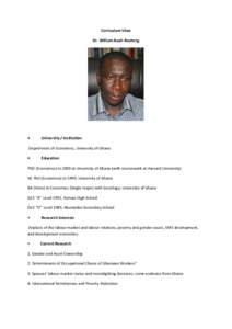 Curriculum Vitae Dr. William Baah-Boateng •  University / Institution