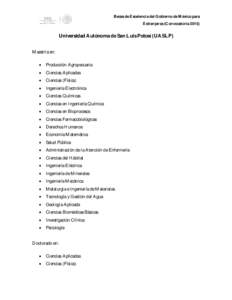 Becas de Excelencia del Gobierno de México para Extranjeros (Convocatoria[removed]Universidad Autónoma de San Luis Potosí (UASLP) Maestría en:  Producción Agropecuaria