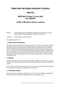 Territory Records Advisory Council Minutes Meeting 13 June 2003