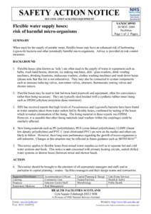 SAFETY ACTION NOTICE ESTATES AND FACILITIES EQUIPMENT SAN(SCNOV 2009 Facilities