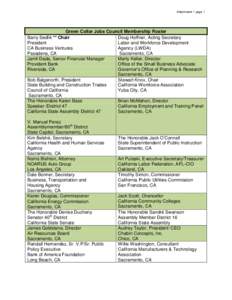 Attachment 1 page 1  Green Collar Jobs Council Membership Roster Barry Sedlik ** Chair Doug Hoffner, Acting Secretary President