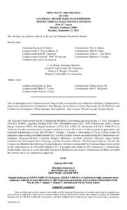 MINUTES OF THE MEETING OF THE LOUISIANA MOTOR VEHICLE COMMISSION MOTOR VEHICLE SALES FINANCE DIVISION 3519 12th Street Metairie, Louisiana 70002