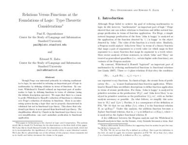Paul Oppenheimer and Edward N. Zalta  Relations Versus Functions at the Foundations of Logic: Type-Theoretic Considerations∗ Paul E. Oppenheimer