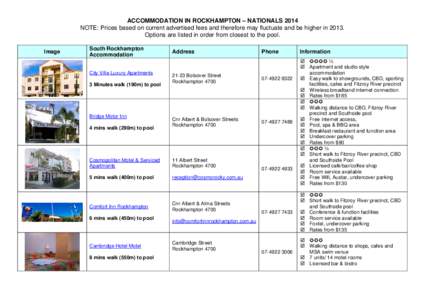 ACCOMMODATION OPTIONS FOR 2013 MSA