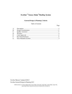 EcoStar™ Seneca Shake™ Roofing System  General Design & Planning Criteria Table of Contents Page A.