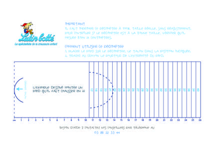 important il faut imprimer ce pédimètre à 100%, taille réelle, sans réajustement. pour contrôler si le pédimètre est à la bonne taille, vérifier qu’il