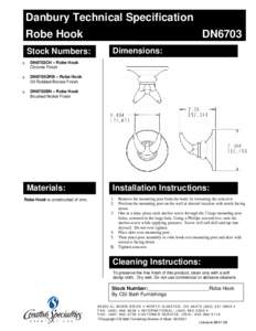 Danbury Technical Specification Robe Hook Stock Numbers: q  DN6703CH – Robe Hook