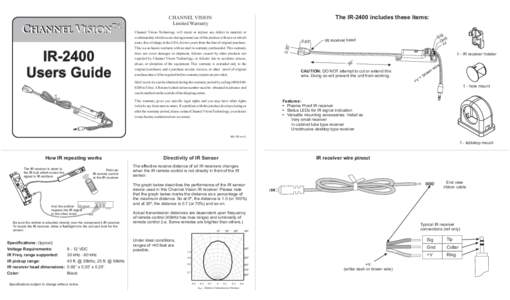 The IR-2400 includes these items:  CHANNEL VISION Limited Warranty  0.65”