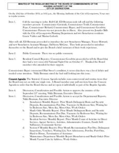 MINUTES OF THE REGULAR MEETING OF THE BOARD OF COMMISSIONERS OF THE HOUSING AUTHORITY OF THE CITY OF GEORGETOWN On the 23rd day of October 2014, at 3:02 p.m., the Housing Authority of the City of Georgetown, Texas met in