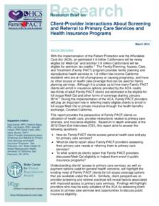 Research Brief:  Client-Provider Interactions about Screening and Referral to Primary Care Services and Health Insurance Programs