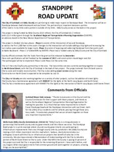STANDPIPE ROAD UPDATE The City of Carlsbad and Eddy County are partnering to make major repairs to Standpipe Road. The renovation will be on Standpipe between Radio Boulevard and Lea Street. The partnership is important 