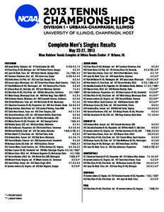 Complete Men’s Singles Results May 22-27, 2013 Khan Outdoor Tennis Complex at Atkins Tennis Center // Urbana, Ill. FIRST ROUND #49 Jarryd Botha, Alabama def. #7 Emilio Gomez (6), USC