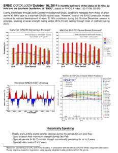 ˜ La ENSO QUICK LOOK October 16, 2014 A monthly summary of the status of El Nino, ˜ and the Southern Oscillation, or “ENSO”, based on NINO3.4 index (120-170W, 5S-5N) Nina  During September through early October the