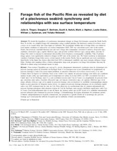 1610  Forage fish of the Pacific Rim as revealed by diet of a piscivorous seabird: synchrony and relationships with sea surface temperature Julie A. Thayer, Douglas F. Bertram, Scott A. Hatch, Mark J. Hipfner, Leslie Sla