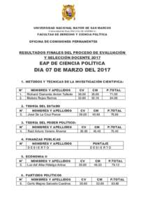 UNIVERSIDAD NACIONAL MAYOR DE SAN MARCOS (Universidad del Perú, DECANA DE AMÉRICA) FACULTAD DE DERECHO Y CIENCIA POLÍTICA  OFICINA DE COMISIONES PERMANENTES