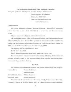 The Stallybrass Family and Their Medieval Ancestors Compiled by Michael P. Stallybrass, Emeritus Professor of Mathematics Georgia Institute of Technology