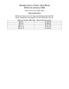 Nevada County Foster Care Rates Effective January 2008 Foster Family Home Basic Rates Special Needs Rates $35.00 per check mark from Appraisal/Needs and Services Plan added to Base Rate. Max payable for SCI is $[removed]