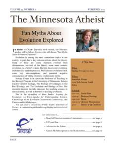 VOLUME 23, NUMBER 2!  FEBRUARY 2013 The Minnesota Atheist Fun Myths About