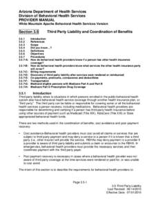 Arizona Department of Health Services Division of Behavioral Health Services PROVIDER MANUAL White Mountain Apache Behavioral Health Services Version  Section 3.5