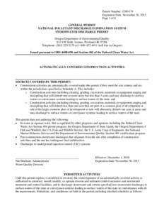 Permit Number: 1200-CN Expiration Date: November 30, 2015 Page 1 of 8 GENERAL PERMIT NATIONAL POLLUTANT DISCHARGE ELIMINATION SYSTEM STORMWATER DISCHARGE PERMIT