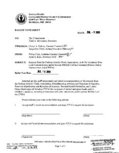 Ballot Vote Sheet: Request from the Fashion Jewelry Trade Association, et al. for Exclusion from Lead Content Limits under Section 101(b)(1) of the CPSIA, July 9, 2009