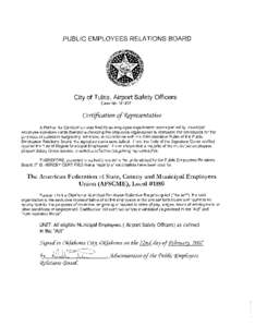 PUBLIC EMPLOYEES RELATIONS BOARD  City of Tulsa, Airport Safety Officers Case No. M1407  Certification of ~presentative