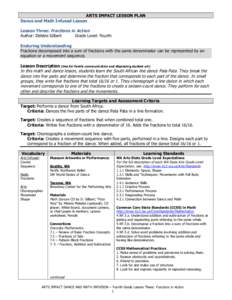 ARTS IMPACT LESSON PLAN Dance and Math Infused Lesson Lesson Three: Fractions in Action Author: Debbie Gilbert Grade Level: Fourth Enduring Understanding