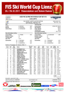 AUDI FIS ALPINE SKI WORLD CUP[removed]Lienz (AUT) 3rd LADIES’ GIANT SLALOM 2nd RUN