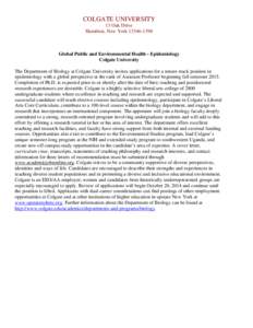 COLGATE UNIVERSITY 13 Oak Drive Hamilton, New YorkGlobal Public and Environmental Health - Epidemiology Colgate University