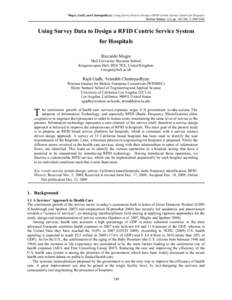 Mogre, Gadh, and Chattopadhyay: Using Survey Data to Design a RFID Centric Service System for Hospitals Service Science 1(3), pp[removed], © 2009 SSG Using Survey Data to Design a RFID Centric Service System for Hospita